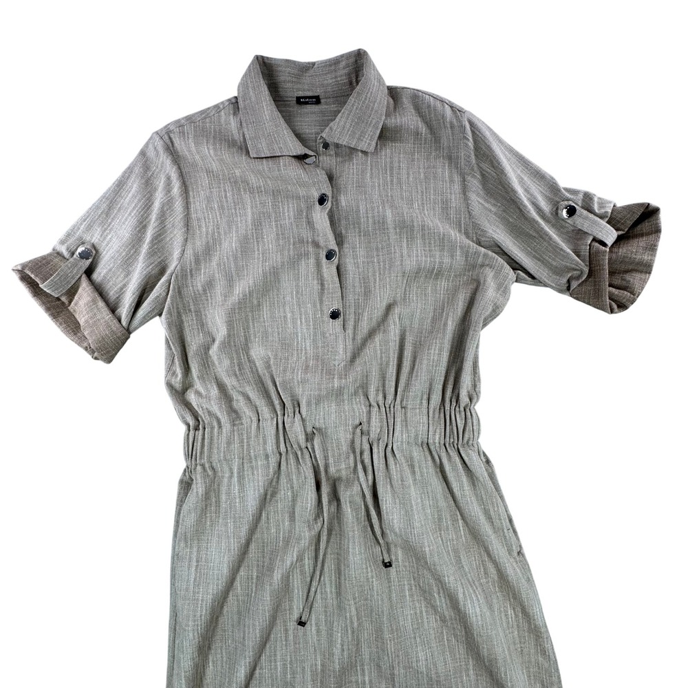 Kiton Napoli Women‎ Taupe Wool Blend Drawstring Shirt Dress Made In Italy 32"